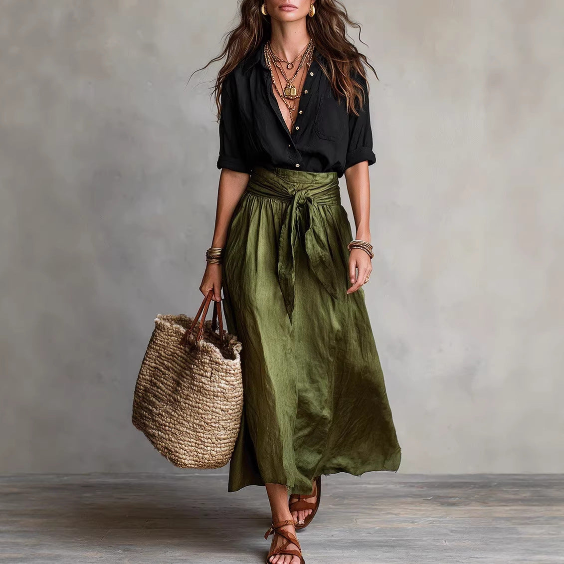 Button-Down Blouse & Pencil Skirt Two-Piece Set | Delphine