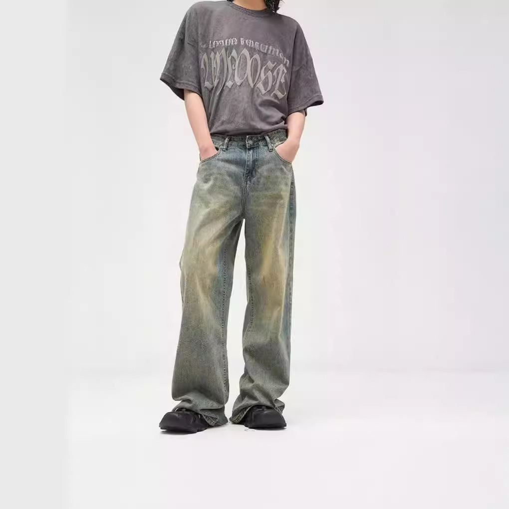 High-Waist Wide-Leg Distressed Jeans | Retro Blue