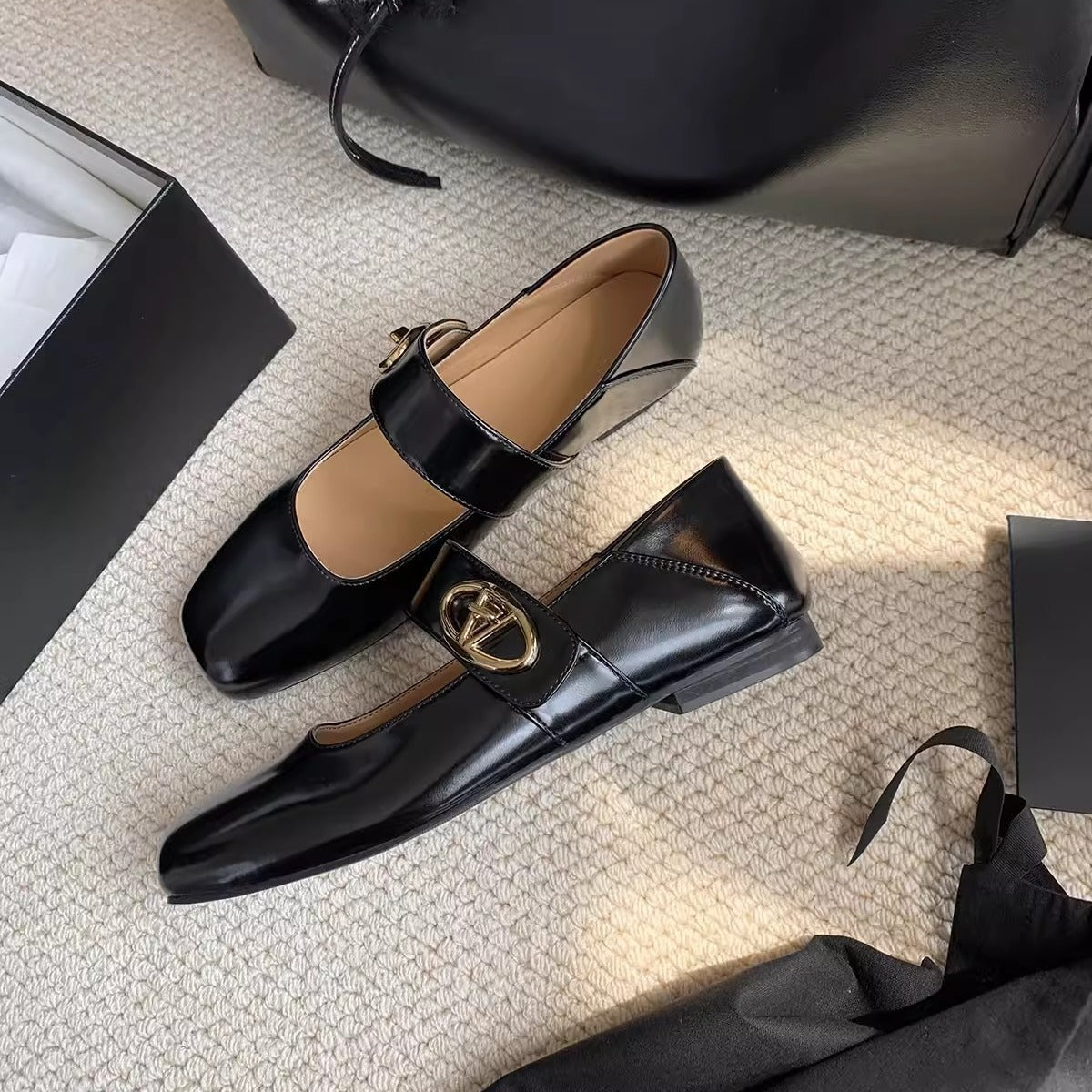 Isabella |Square Toe Mary Jane Flats - Leather Sheepskin Lined