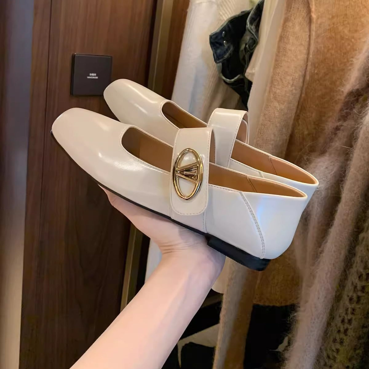 Isabella |Square Toe Mary Jane Flats - Leather Sheepskin Lined