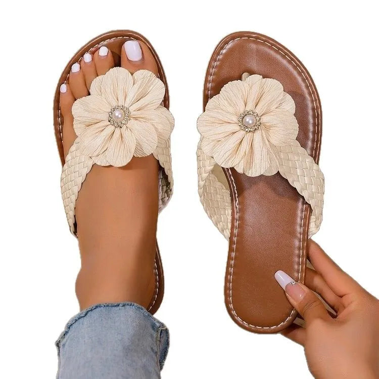 Bohemian Flower Turquoise Flat Sandals | Chloe