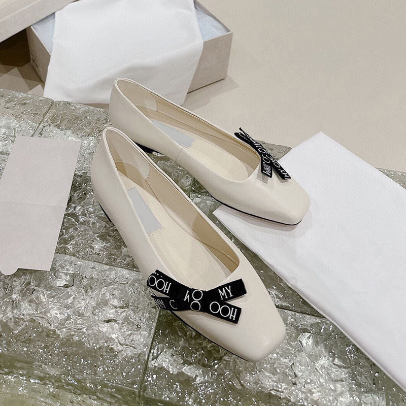 Sofia | Square Toe Ballet Flats - Sheepskin Bow Detail