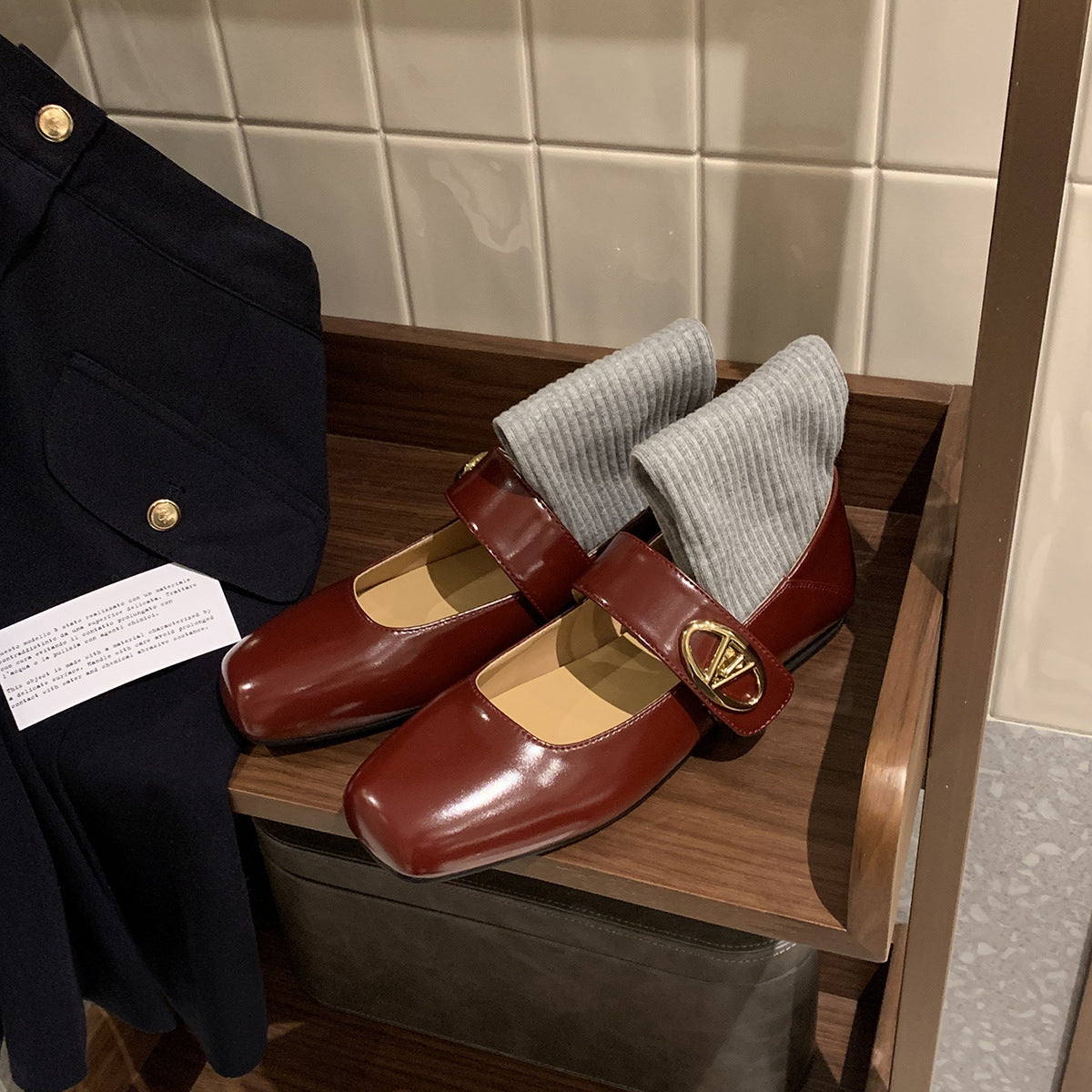 Isabella |Square Toe Mary Jane Flats - Leather Sheepskin Lined