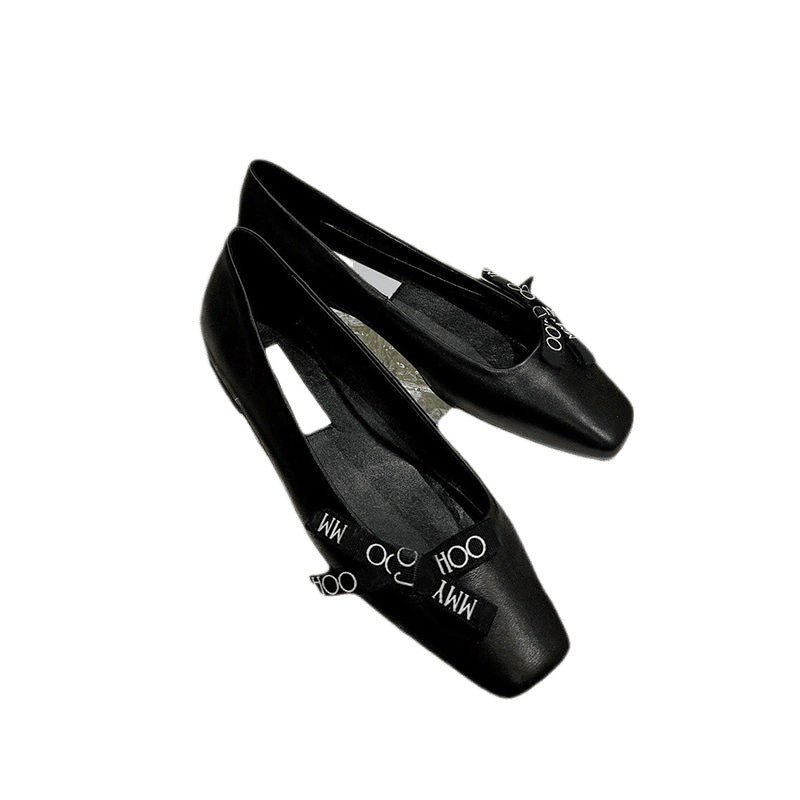 Sofia | Square Toe Ballet Flats - Sheepskin Bow Detail