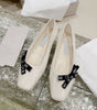 Sofia | Square Toe Ballet Flats - Sheepskin Bow Detail