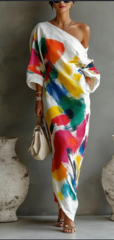 Asymmetrical One-Shoulder Linen Maxi Dress | Marlowe