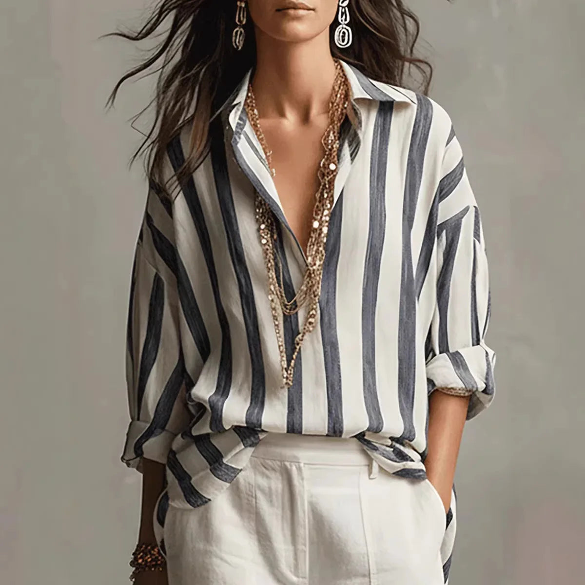Loose Striped Button-Down Blouse | Mara