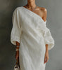 Asymmetrical One-Shoulder Linen Maxi Dress | Marlowe