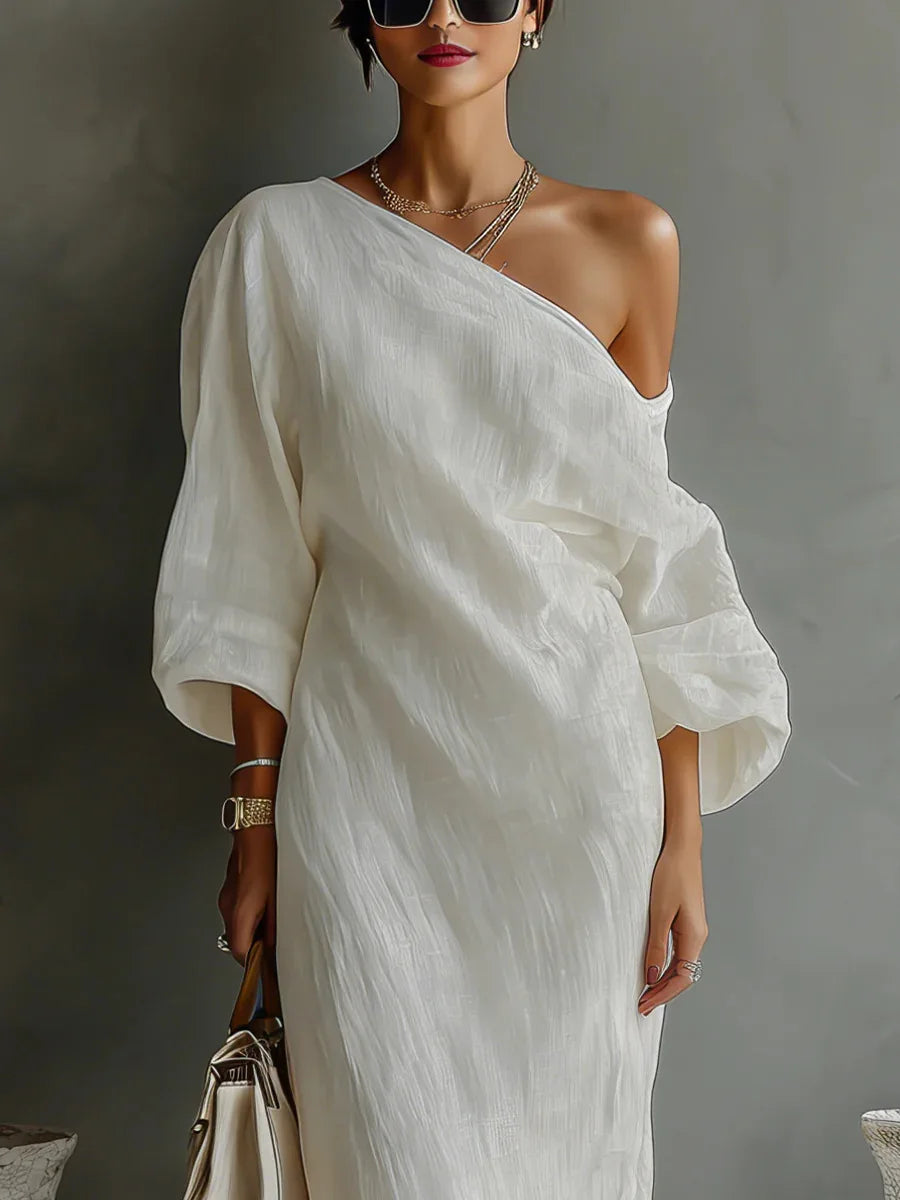 Asymmetrical One-Shoulder Linen Maxi Dress | Marlowe