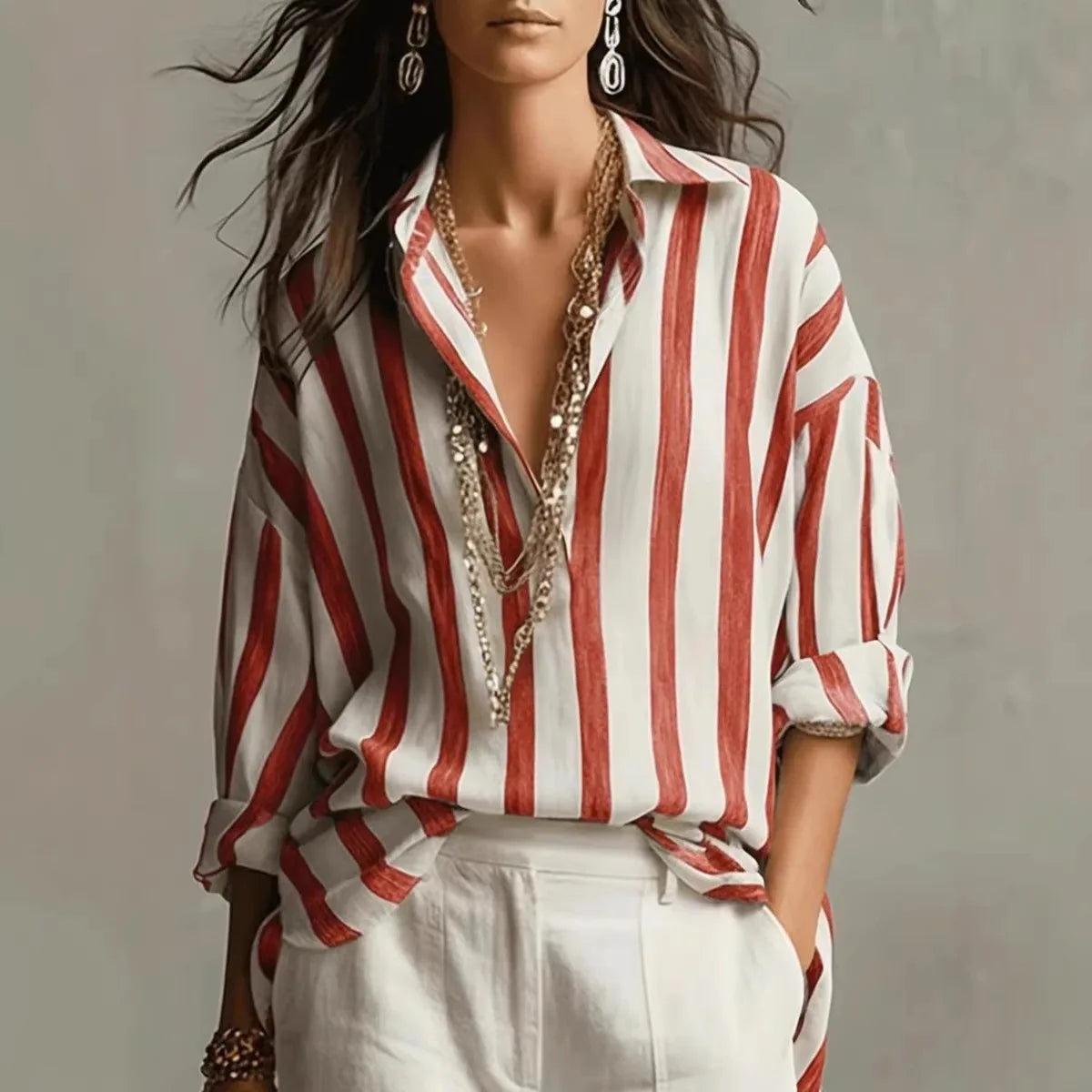 Loose Striped Button-Down Blouse | Mara