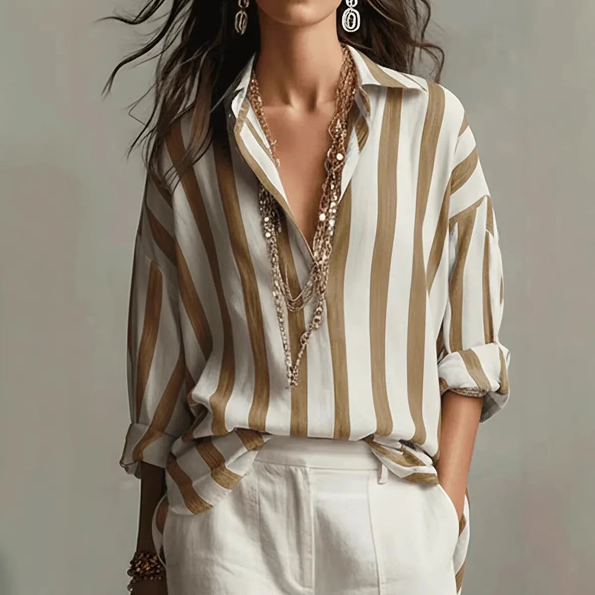 Loose Striped Button-Down Blouse | Mara
