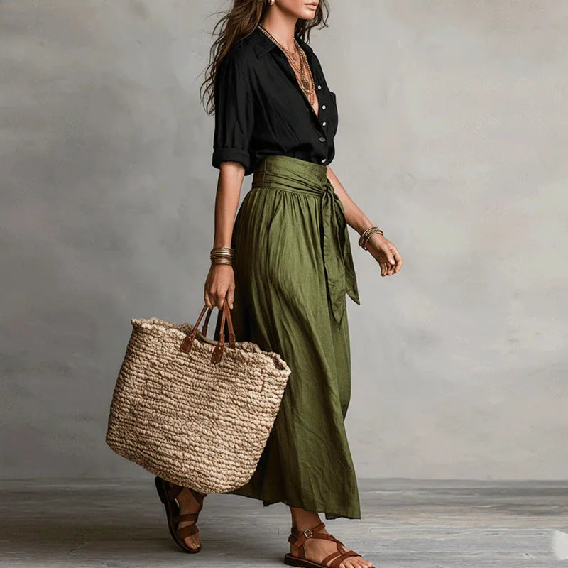 Button-Down Blouse & Pencil Skirt Two-Piece Set | Delphine
