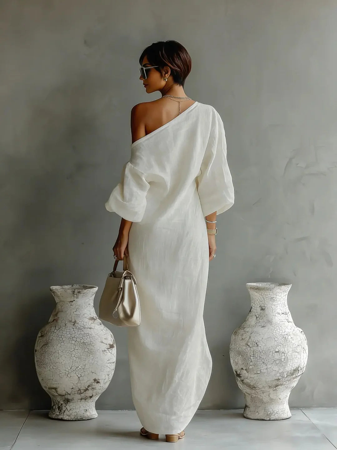 Asymmetrical One-Shoulder Linen Maxi Dress | Marlowe