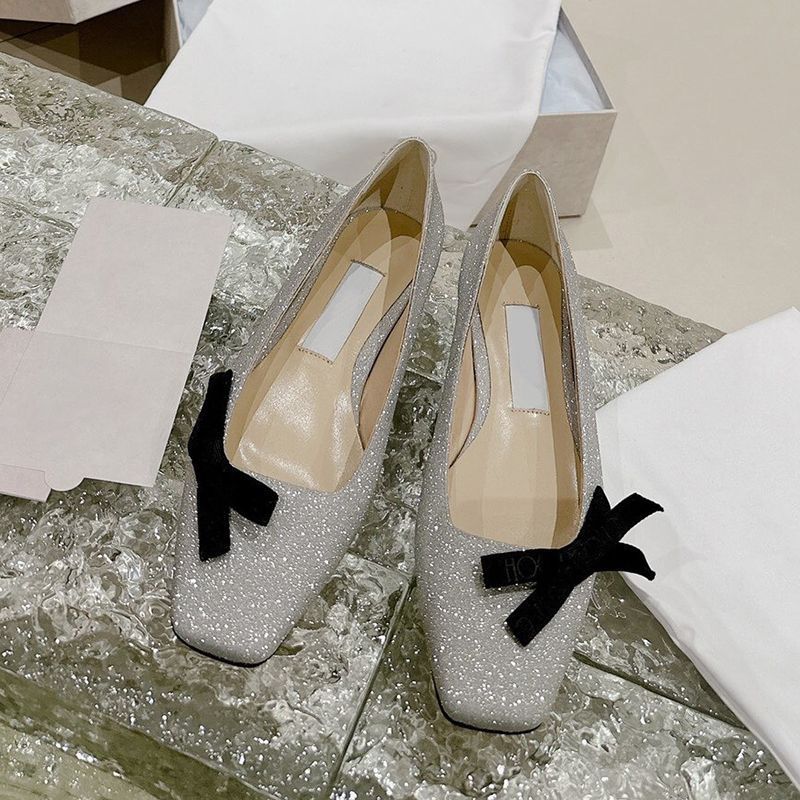 Sofia | Square Toe Ballet Flats - Sheepskin Bow Detail