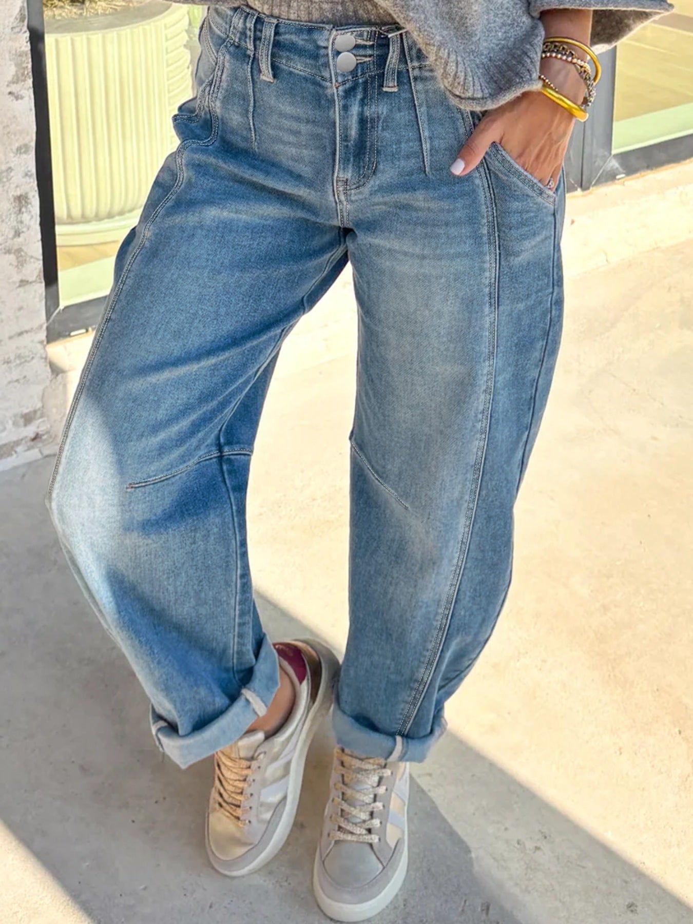 High-Waist Two-Tone Wide-Leg Jeans | Gia