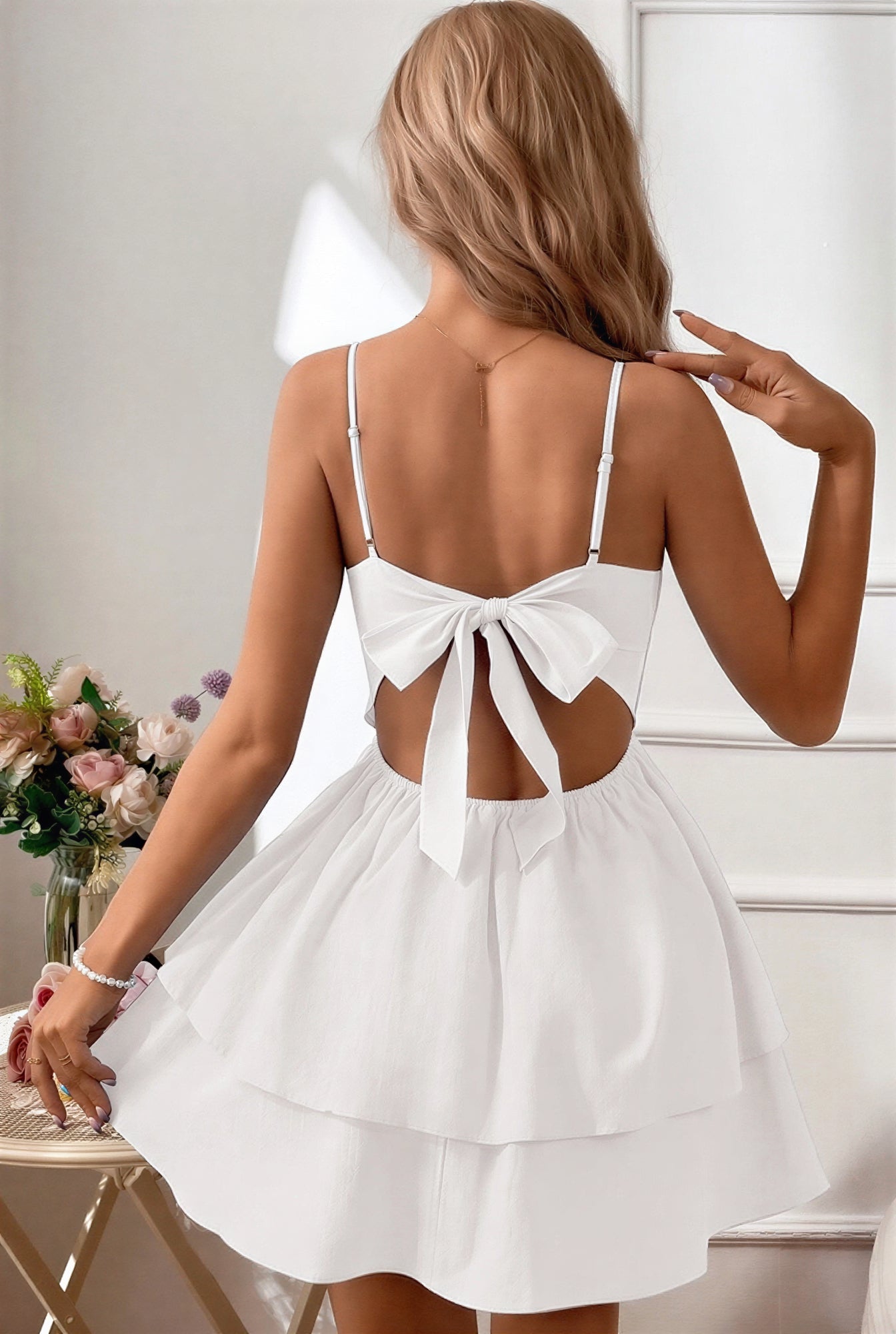 Tiered Bow-Back Mini Dress | Elodie
